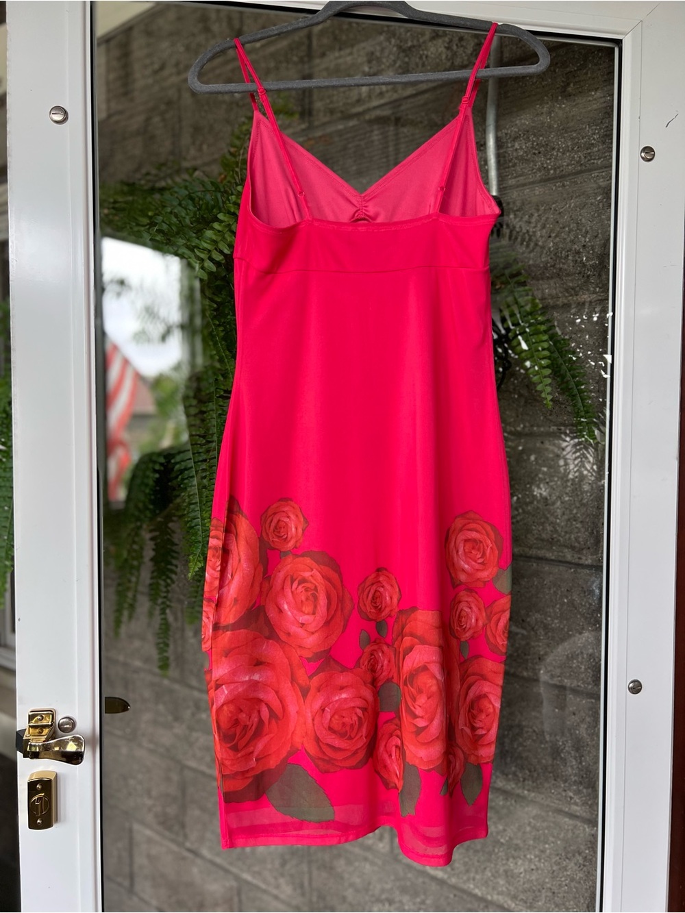 Express Hot Pink Midi Slip Dress with Rose Border